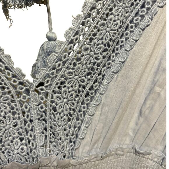 New Raga Ombre Maxi Dress Women's Size S Rare Sample Blues Lace Eyelet Tassels - Picture 10 of 14